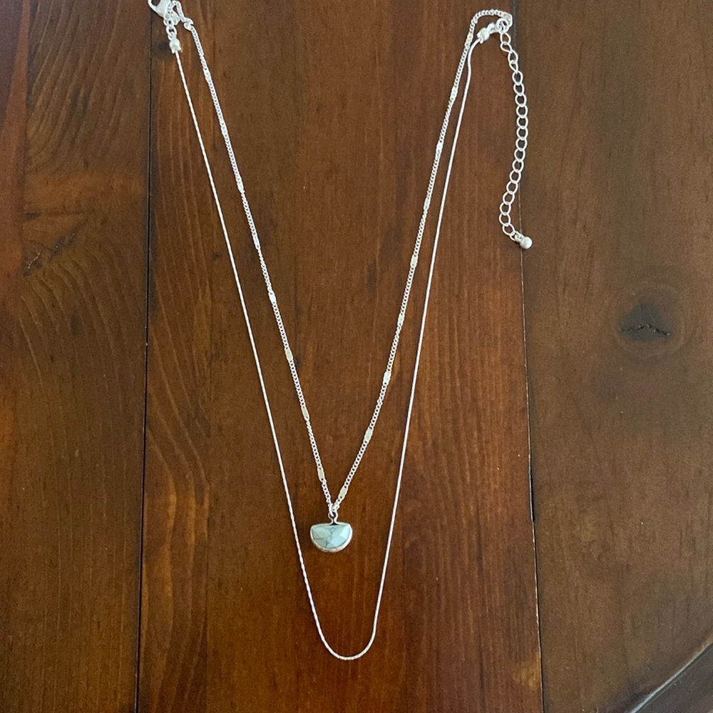 NWOT - delicate silver necklace with blue-green half-moon stone pendant